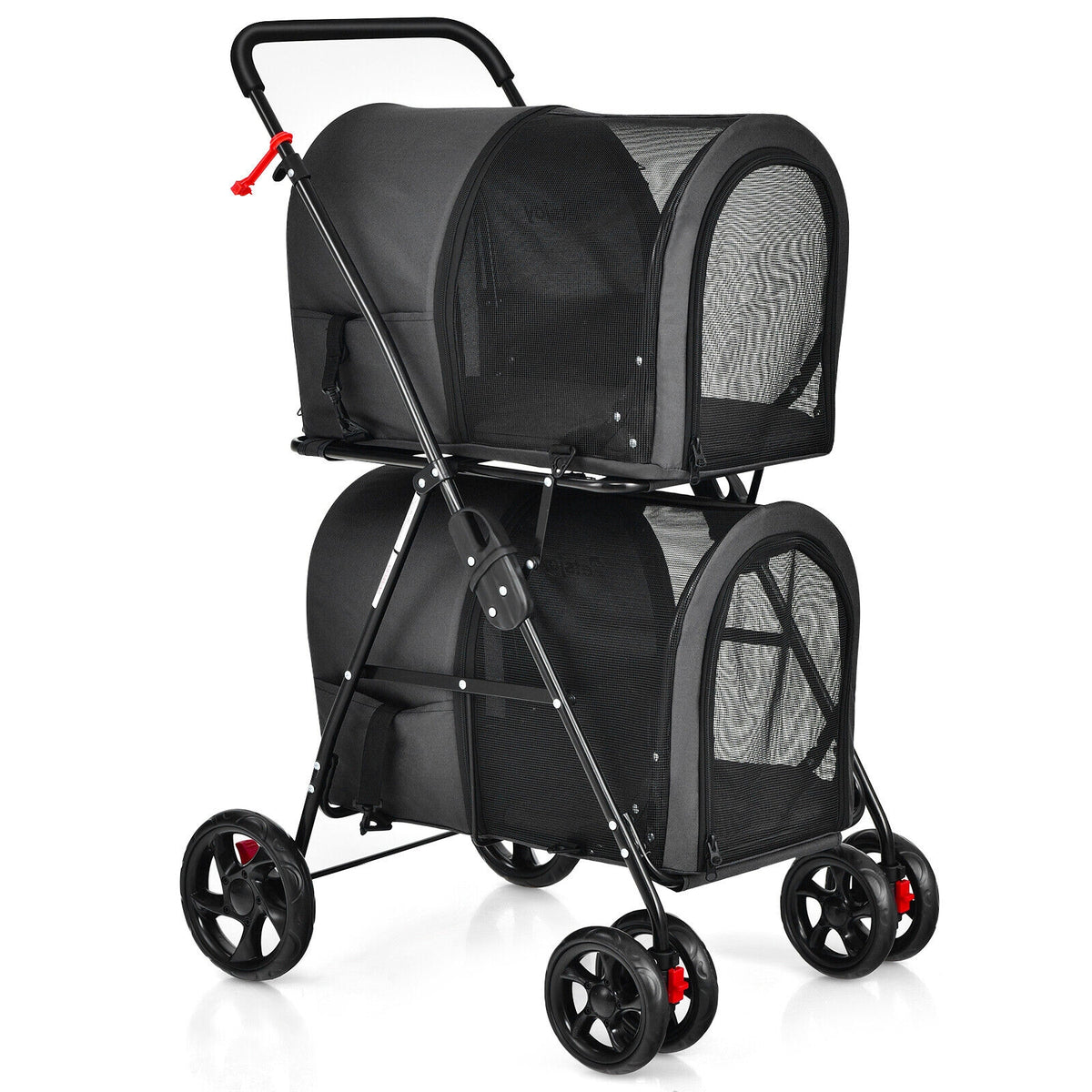 4-in-1 Double Pet Stroller with Detachable Carrier and Travel Carriage-Black-Dog Supplies-DECOROLALA