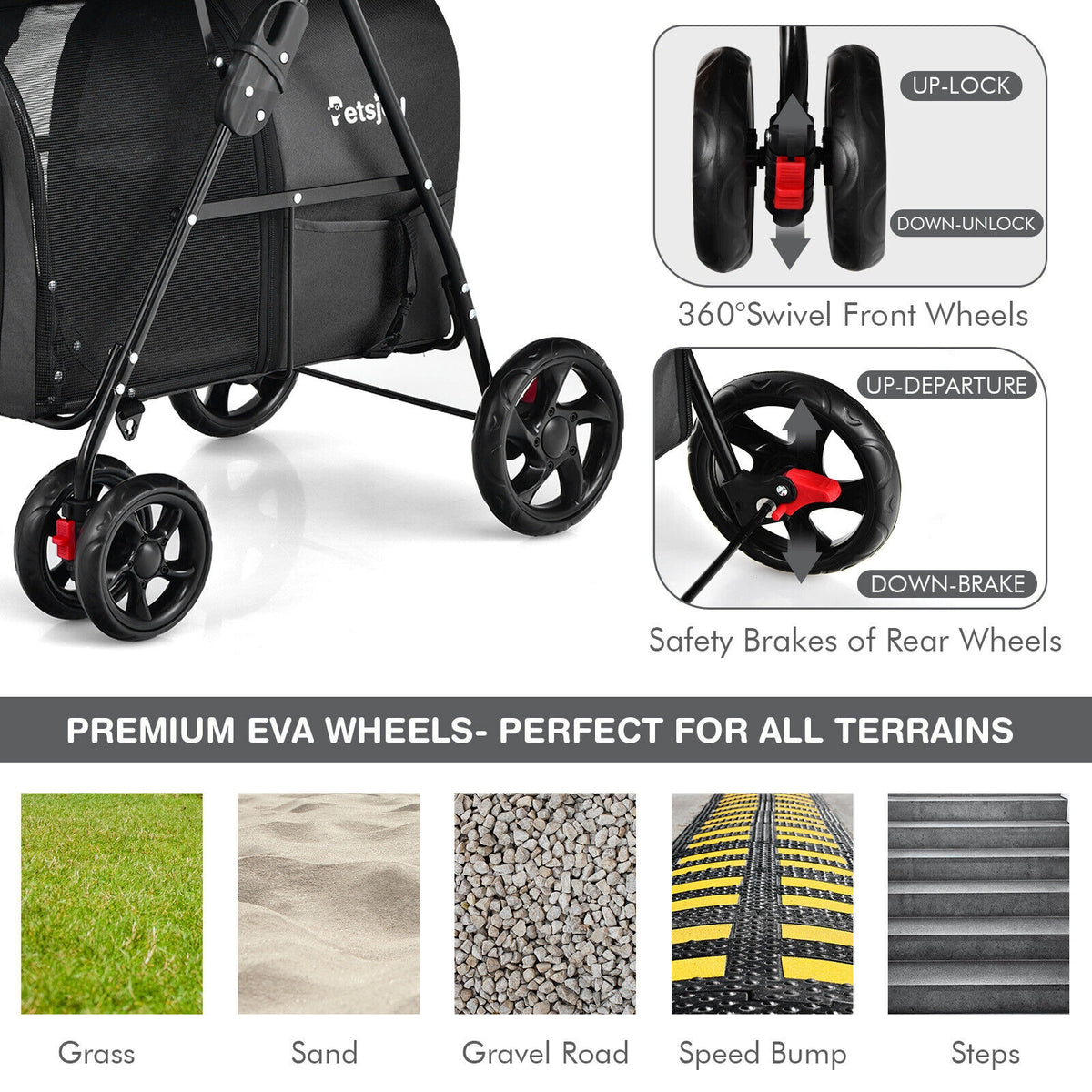 4-in-1 Double Pet Stroller with Detachable Carrier and Travel Carriage-Black-Dog Supplies-DECOROLALA