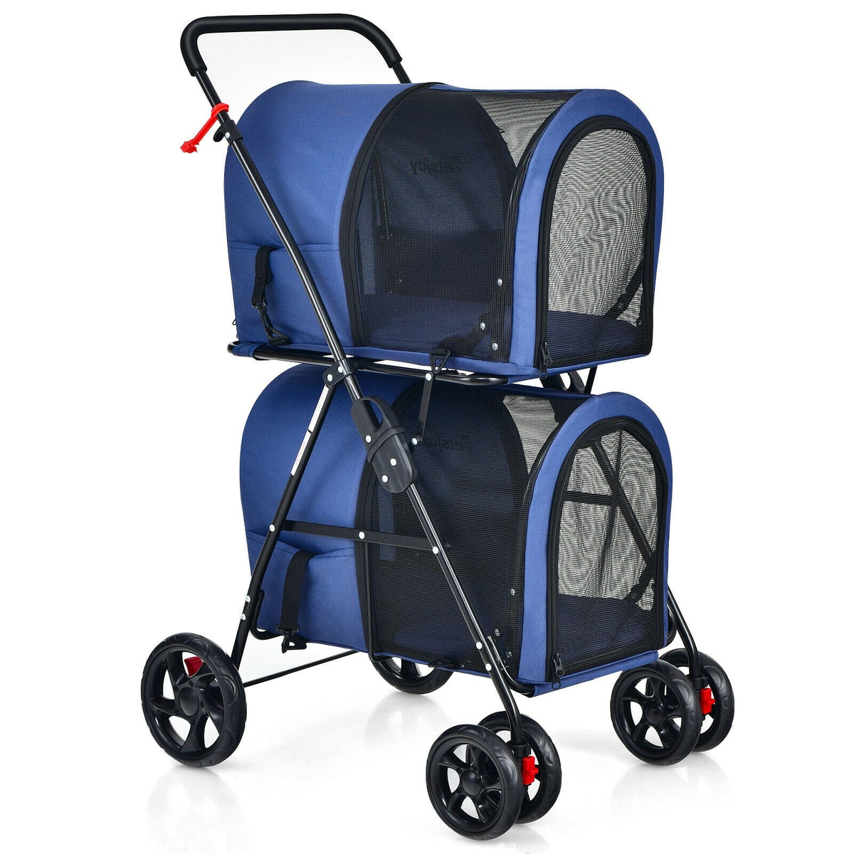 4-in-1 Double Pet Stroller with Detachable Carrier and Travel Carriage-Blue-Dog Supplies-DECOROLALA