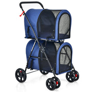 4-in-1 Double Pet Stroller with Detachable Carrier and Travel Carriage-Blue-Dog Supplies-DECOROLALA