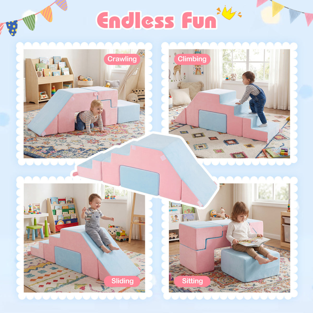 4-in-1 Foam Climbing Blocks Toddler Indoor Climb with Slide
