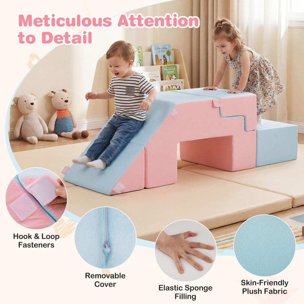 4-in-1 Foam Climbing Blocks Toddler Indoor Climb with Slide