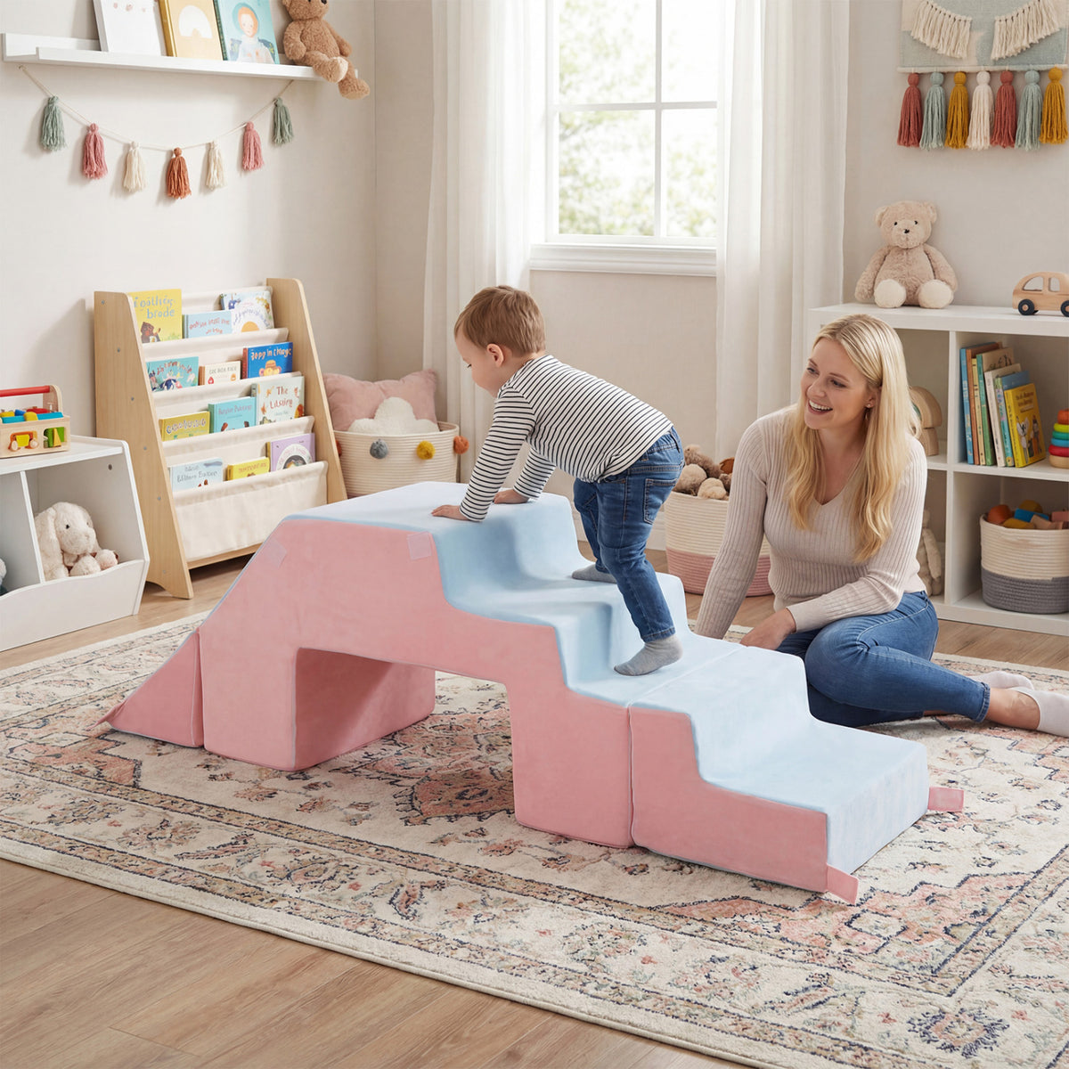 4-in-1 Foam Climbing Blocks Toddler Indoor Climb with Slide