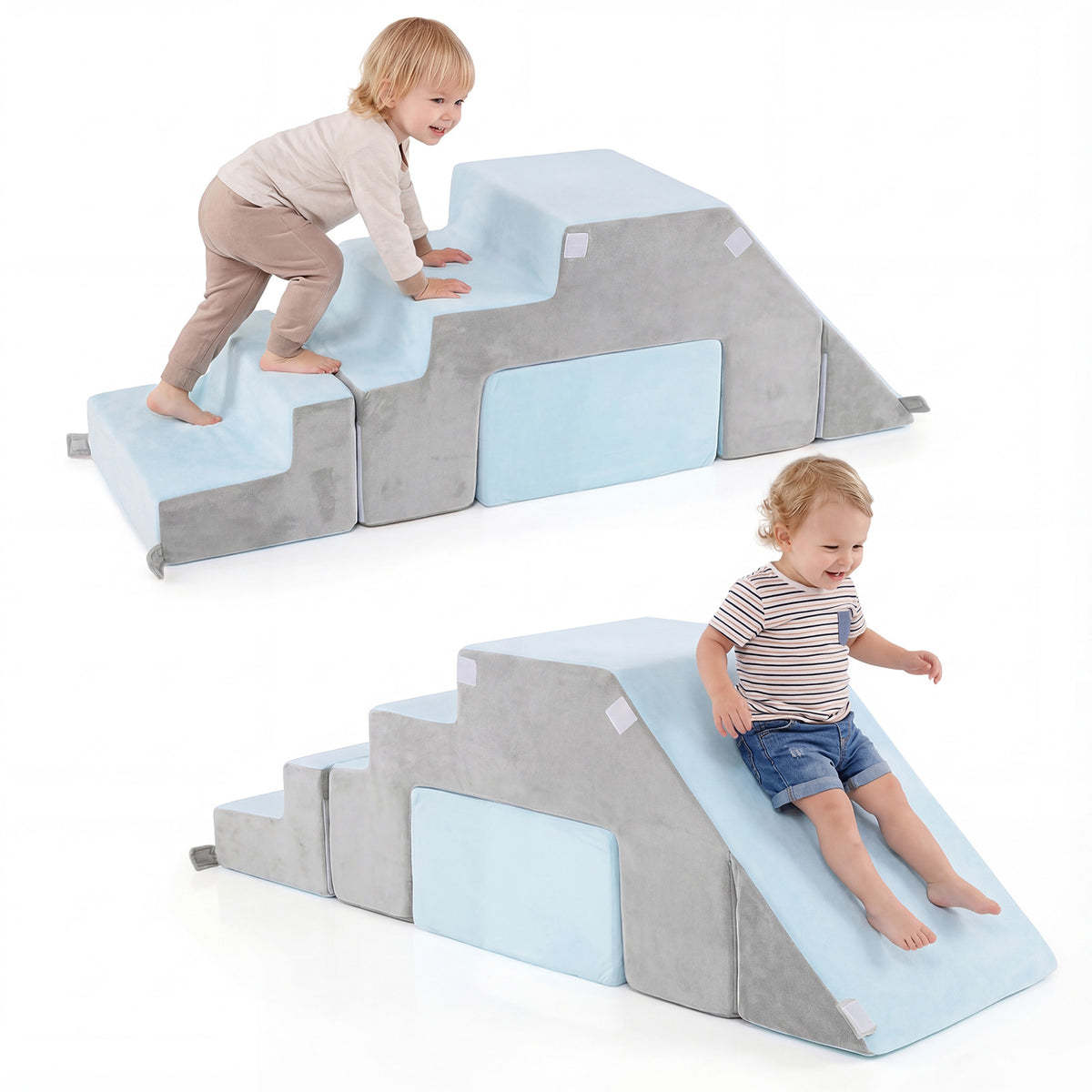 4-in-1 Foam Climbing Blocks Toddler Indoor Climb with Slide