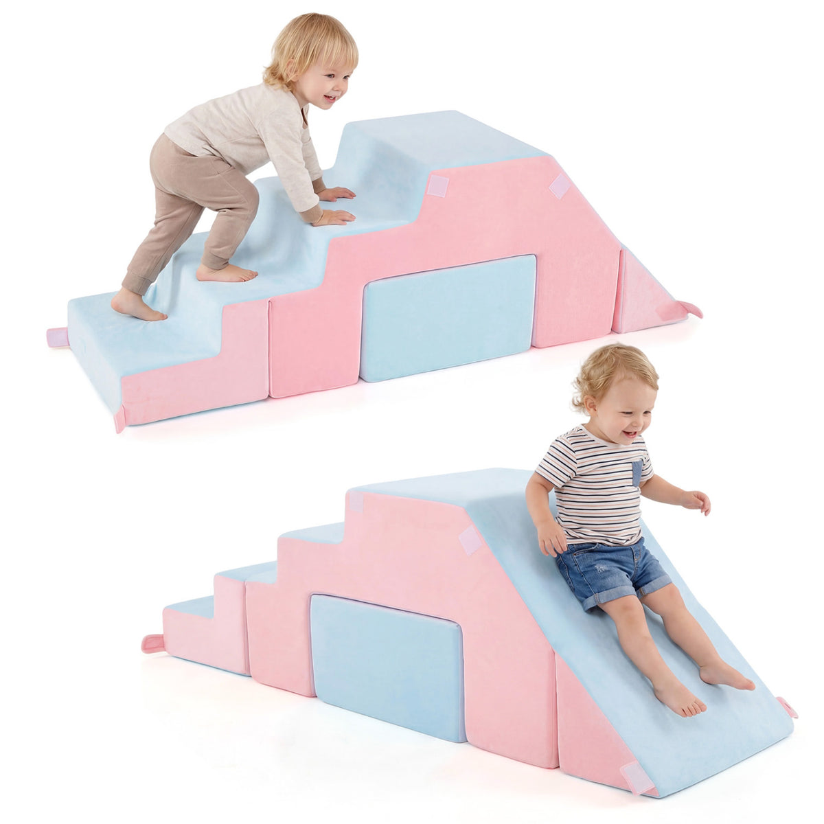 4-in-1 Foam Climbing Blocks Toddler Indoor Climb with Slide