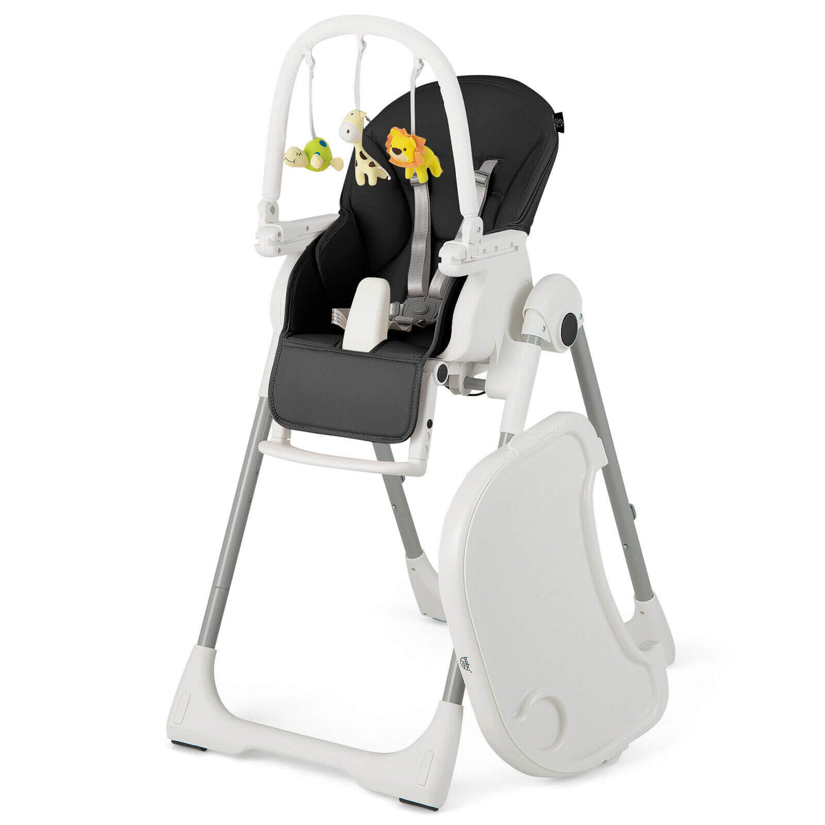 4-in-1 Foldable Baby High Chair with 7 Adjustable Heights and Free Toys Bar-Black-High Chairs-DECOROLALA