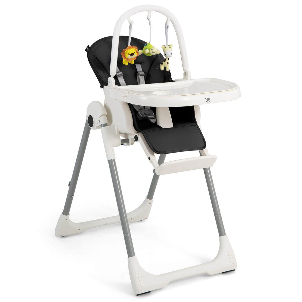 4-in-1 Foldable Baby High Chair with 7 Adjustable Heights and Free Toys Bar-Black-High Chairs-DECOROLALA
