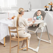 4-in-1 Foldable Baby High Chair with 7 Adjustable Heights and Free Toys Bar-Gray-High Chairs-DECOROLALA