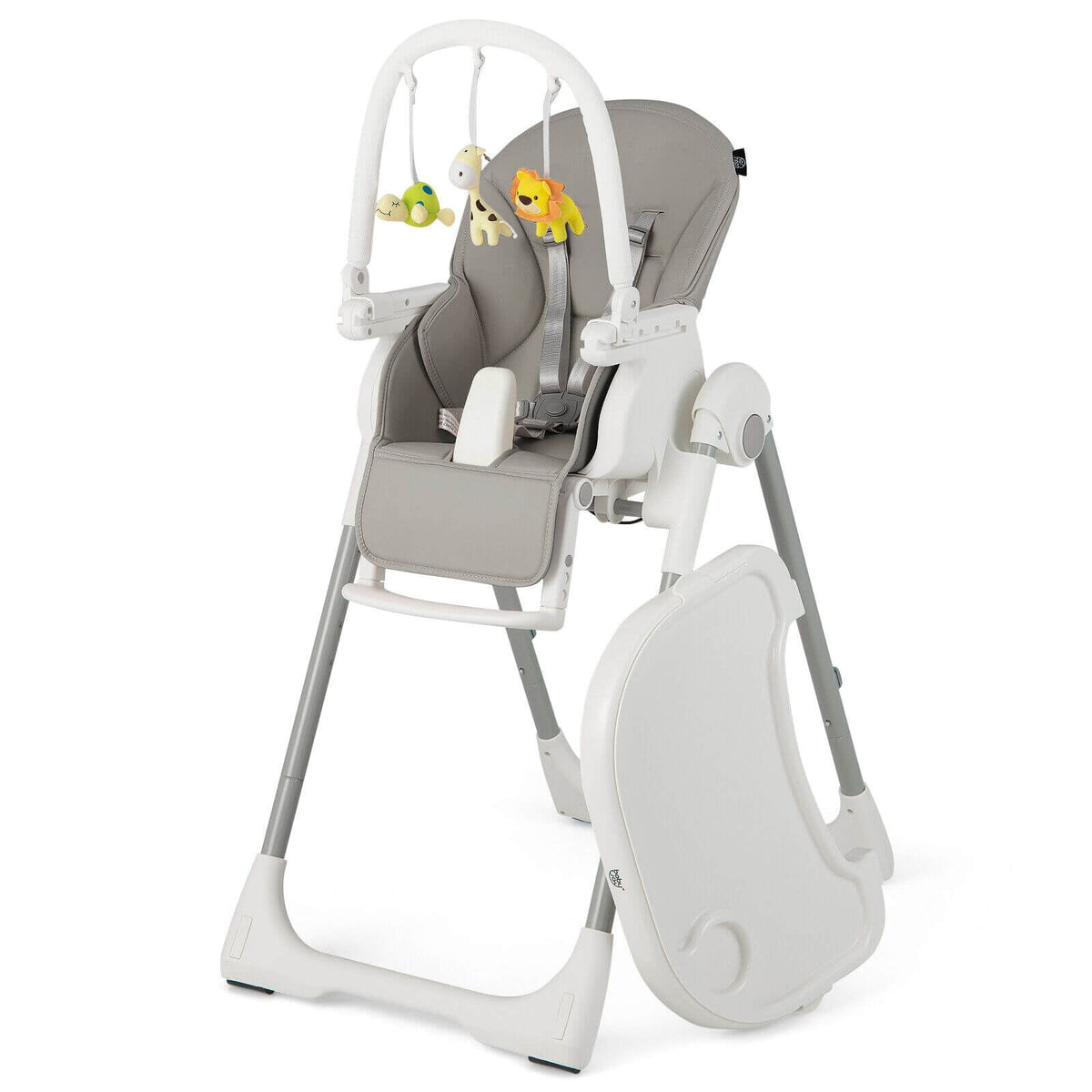 4-in-1 Foldable Baby High Chair with 7 Adjustable Heights and Free Toys Bar-Gray-High Chairs-DECOROLALA