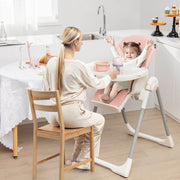 4-in-1 Foldable Baby High Chair with 7 Adjustable Heights and Free Toys Bar-Pink-High Chairs-DECOROLALA