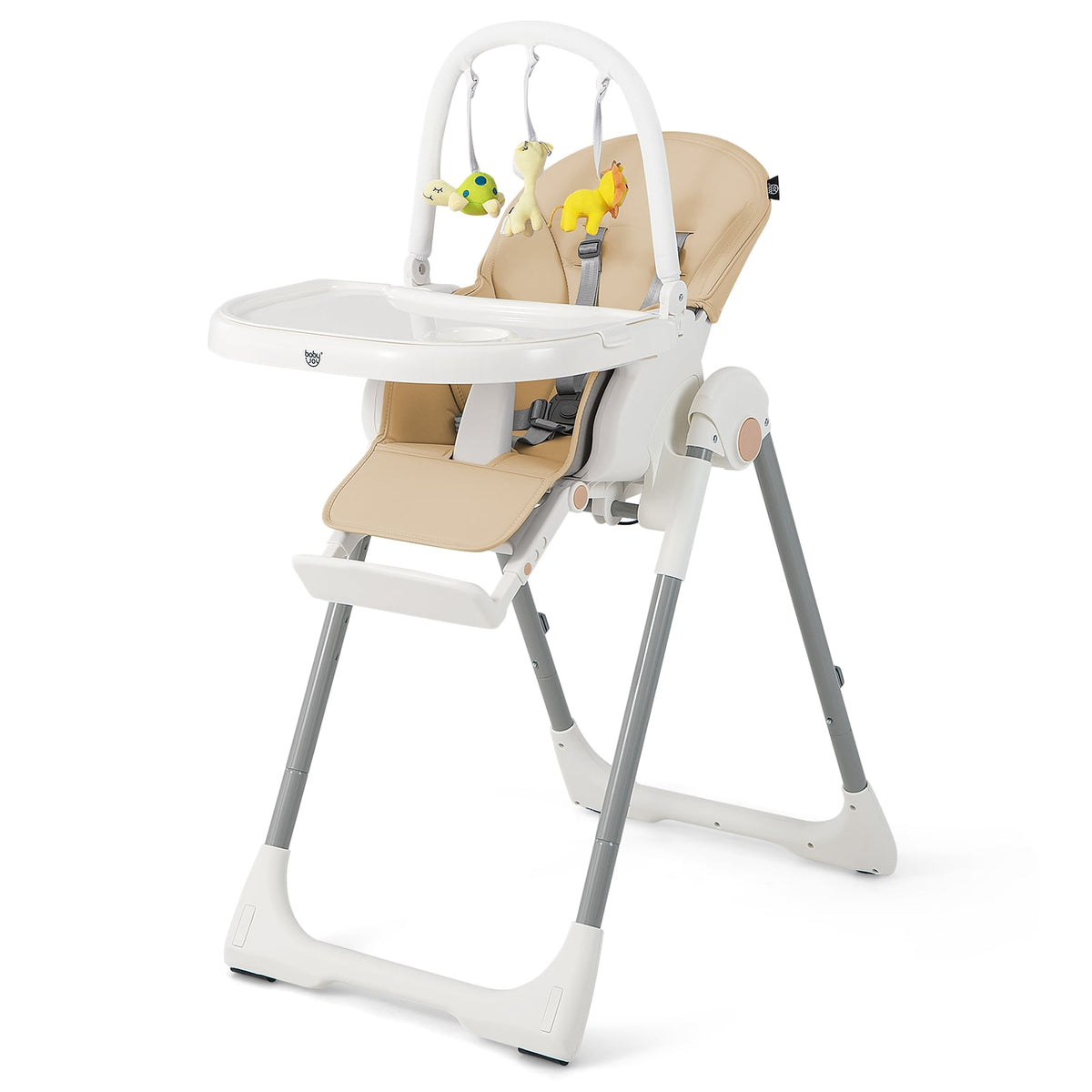4-in-1 Foldable Baby High Chair with 7 Adjustable Heights and Free Toys Bar-Yellow-High Chairs-DECOROLALA