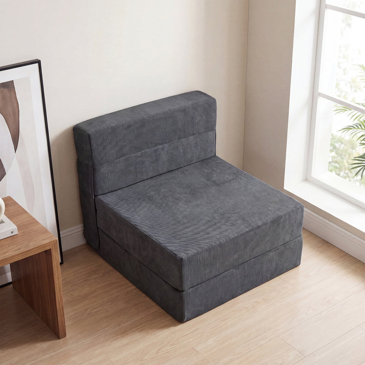 4-in-1 Folding Sofa Bed - Gray Corduroy Convertible Sleeper Chair-Sofas & Loveseats-DECOROLALA