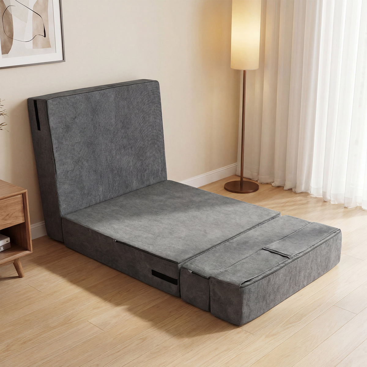 4-in-1 Folding Sofa Bed - Gray Corduroy Convertible Sleeper Chair-Sofas & Loveseats-DECOROLALA