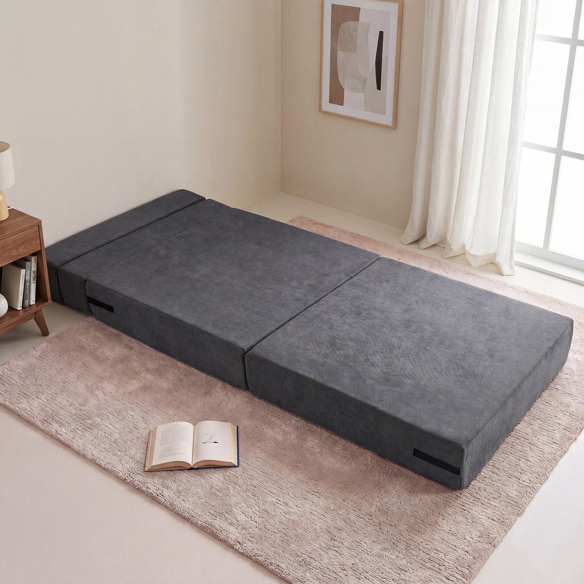 4-in-1 Folding Sofa Bed - Gray Corduroy Convertible Sleeper Chair-Sofas & Loveseats-DECOROLALA