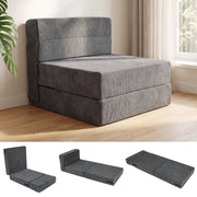 4-in-1 Folding Sofa Bed - Gray Corduroy Convertible Sleeper Chair-Sofas & Loveseats-DECOROLALA
