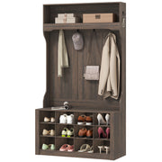 4-in-1 Hall Tree with 12 Shoe Cubbies - Dark Brown-DECOROLALA
