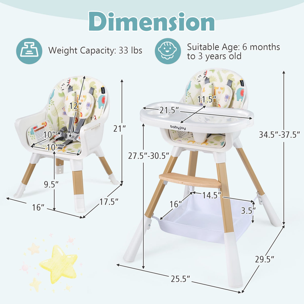 4 in 1 High Chair for Babies Convertible Toddler Highchair-Multicolor-High Chairs-DECOROLALA