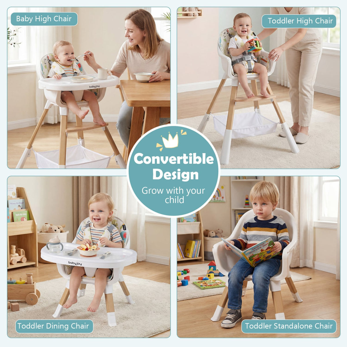 4 in 1 High Chair for Babies Convertible Toddler Highchair-Multicolor-High Chairs-DECOROLALA