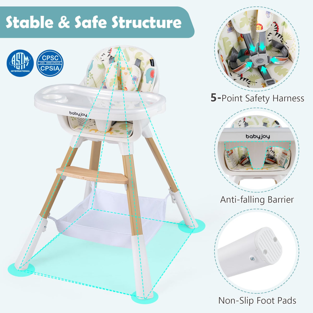 4 in 1 High Chair for Babies Convertible Toddler Highchair-Multicolor-High Chairs-DECOROLALA