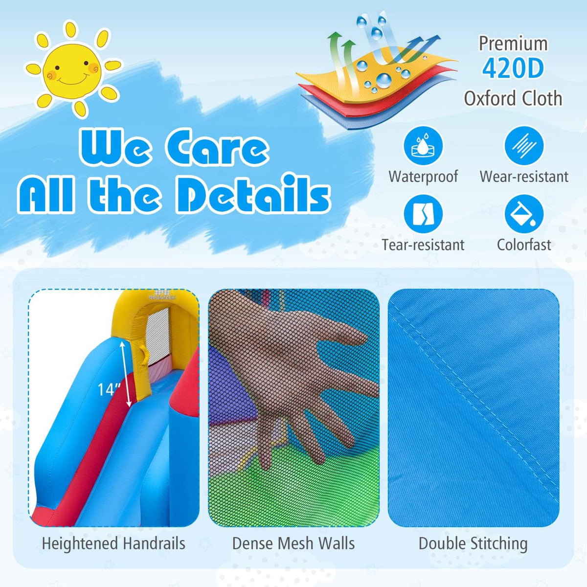 4-in-1 Inflatable Bounce House with Slide, Climbing Wall and Blower-Inflatable Bounce Houses-DECOROLALA