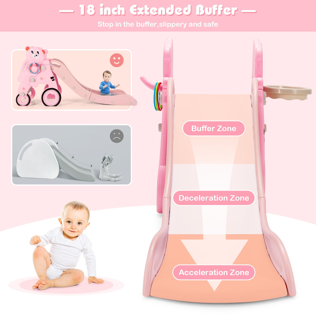 Ensemble de jeux pour enfants 4-en-1 avec toboggan pliable en plastique, jeu d’anneaux et balle