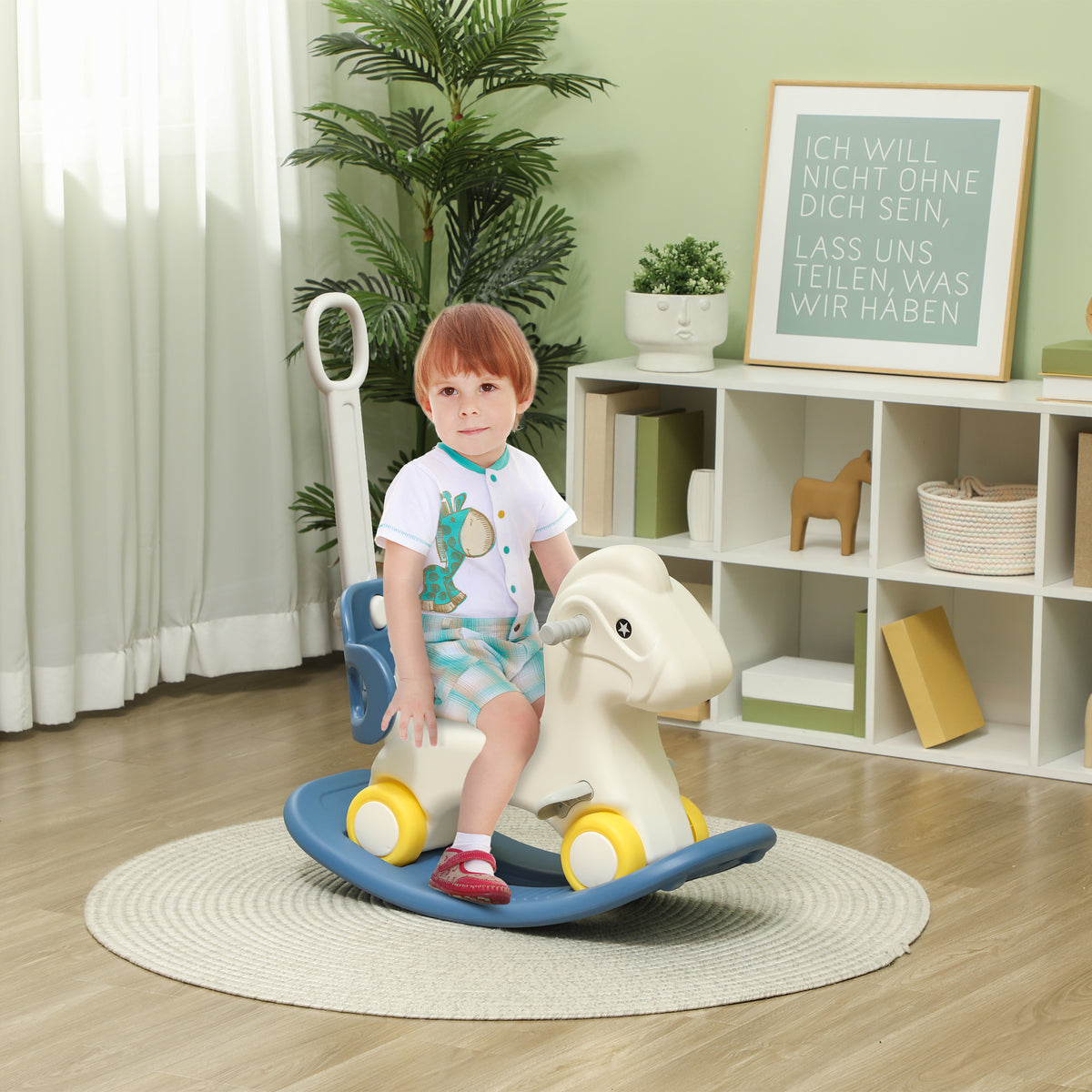 4 in 1 Kids Rocking Horse w/ Detachable Balance Board & Push Handel-Toys & Games > Baby & Toddler Toys > Riding & Rocking Toys > Rocking Horses-DECOROLALA