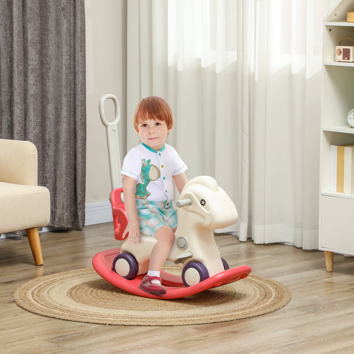 4 in 1 Kids Rocking Horse w/ Detachable Balance Board & Push Handel-Toys & Games > Baby & Toddler Toys > Riding & Rocking Toys > Rocking Horses-DECOROLALA