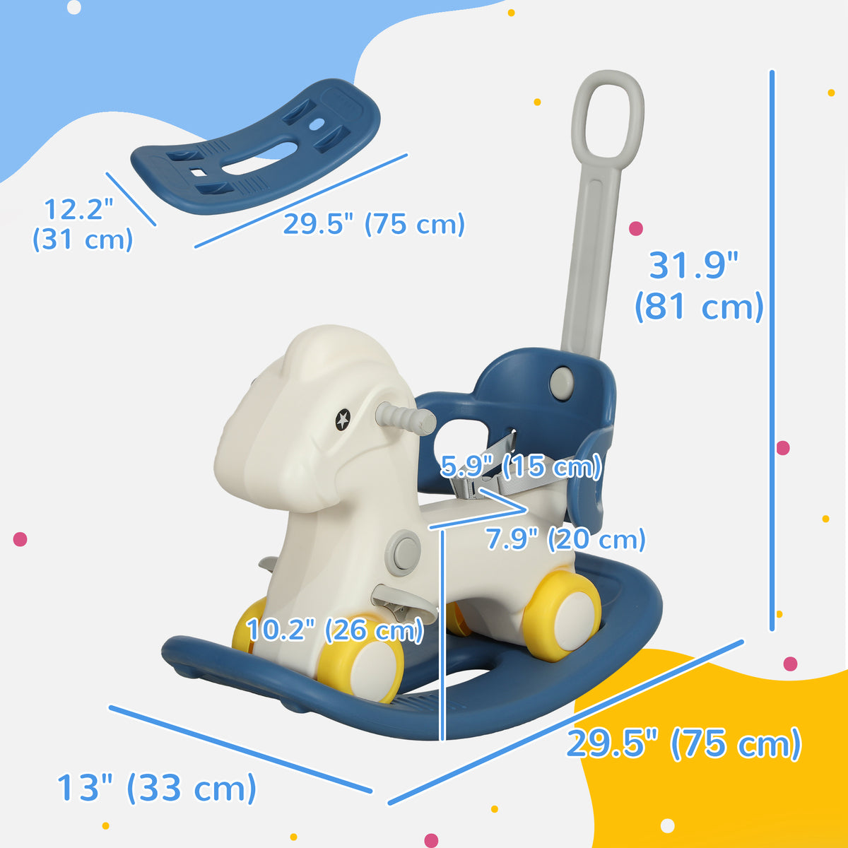 4 in 1 Kids Rocking Horse w/ Detachable Balance Board & Push Handel-Toys & Games > Baby & Toddler Toys > Riding & Rocking Toys > Rocking Horses-DECOROLALA