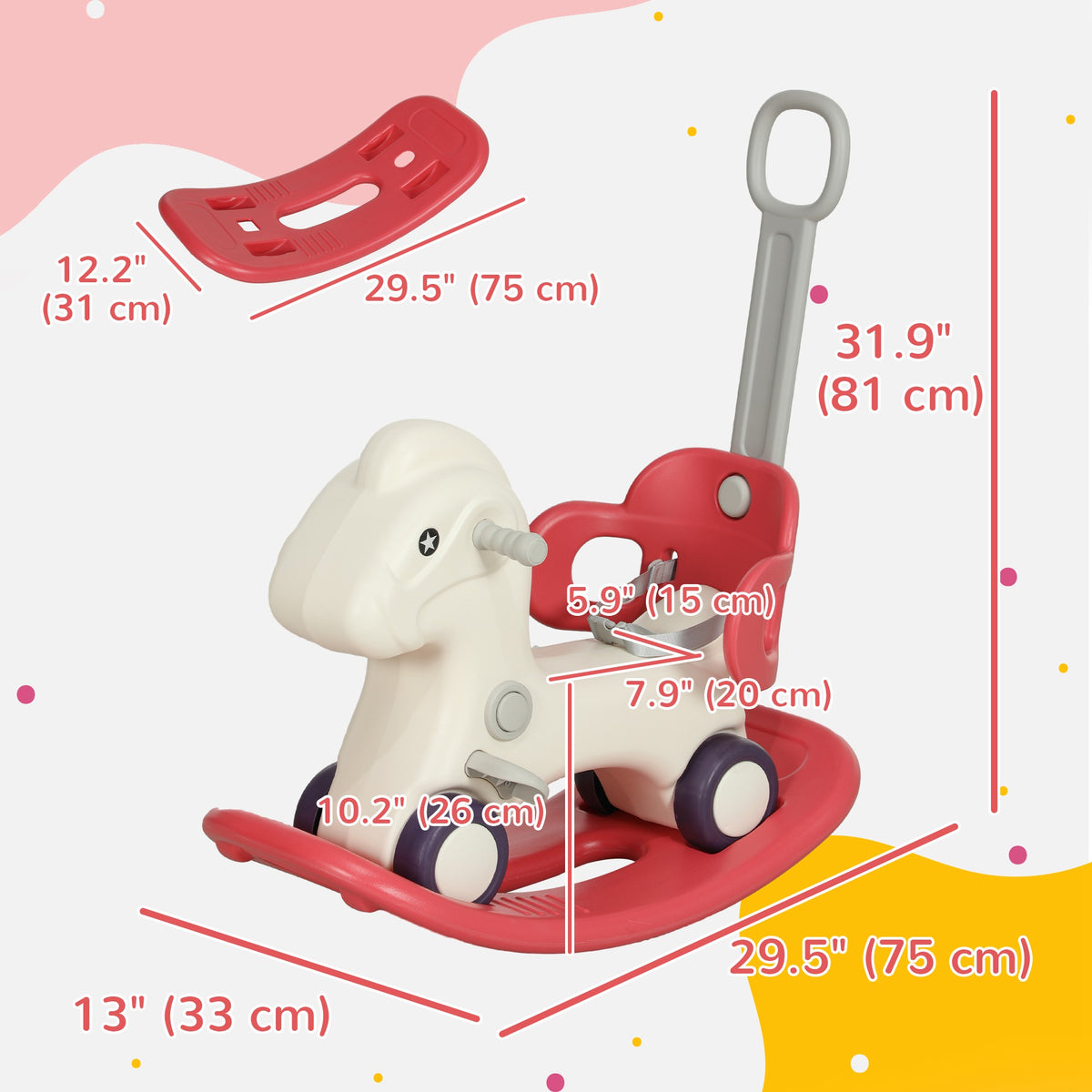 4 in 1 Kids Rocking Horse w/ Detachable Balance Board & Push Handel-Toys & Games > Baby & Toddler Toys > Riding & Rocking Toys > Rocking Horses-DECOROLALA