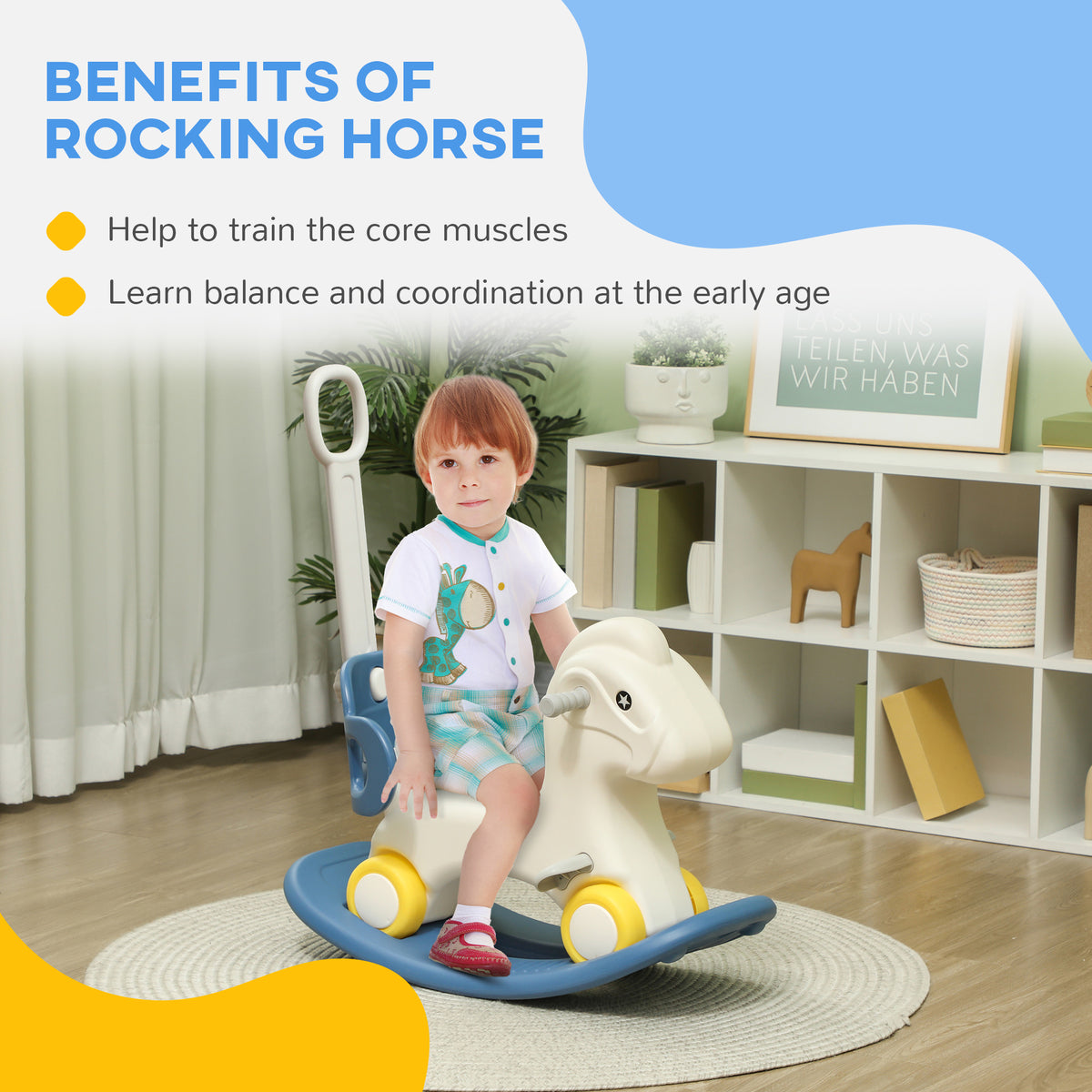 4 in 1 Kids Rocking Horse w/ Detachable Balance Board & Push Handel-Toys & Games > Baby & Toddler Toys > Riding & Rocking Toys > Rocking Horses-DECOROLALA