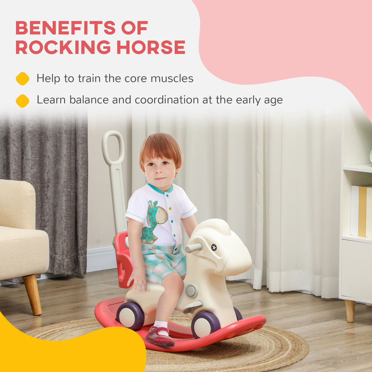 4 in 1 Kids Rocking Horse w/ Detachable Balance Board & Push Handel-Toys & Games > Baby & Toddler Toys > Riding & Rocking Toys > Rocking Horses-DECOROLALA