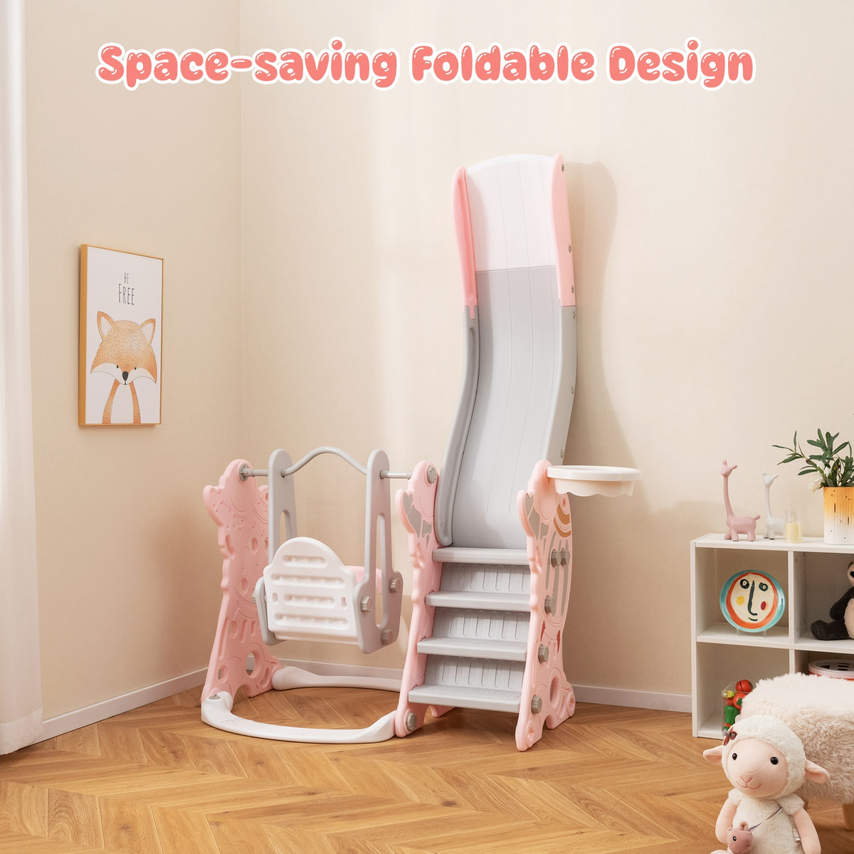 4-in-1 Kids Slide and Swing Set with Basketball Hoop