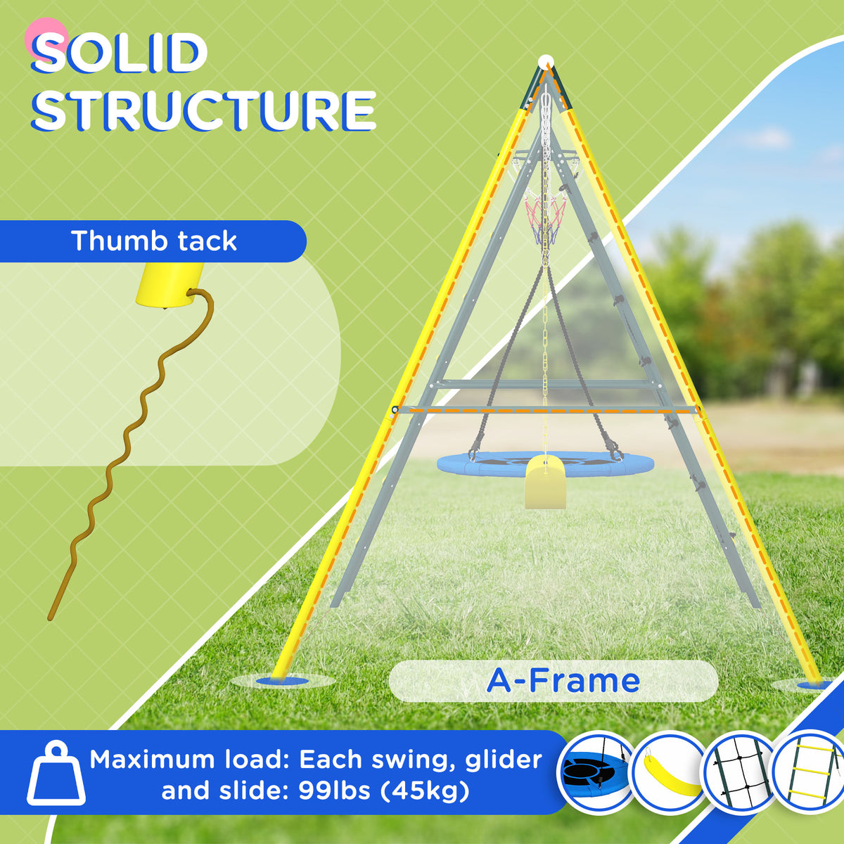 4 in 1 Swing Set for Kids with Saucer Swing, Seat, Climbing Ladder/Net, Basketball Hoop for 3-8 Years Old, Yellow-Toys & Games > Kids Outdoor Play > Gym Sets & Swings-DECOROLALA