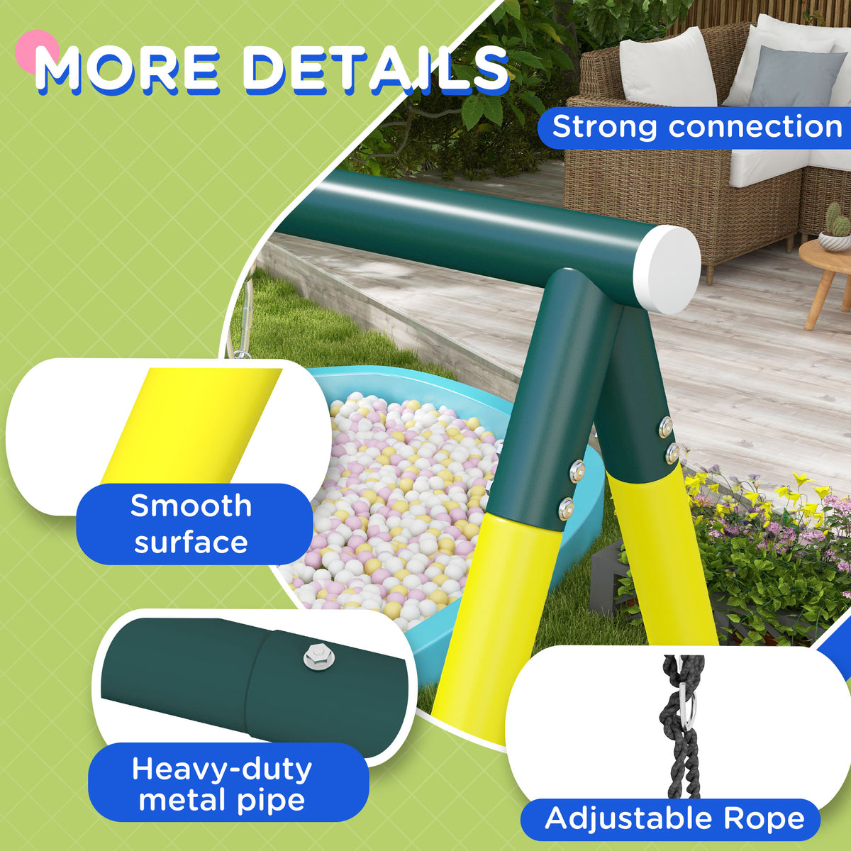 4 in 1 Swing Set for Kids with Saucer Swing, Seat, Climbing Ladder/Net, Basketball Hoop for 3-8 Years Old, Yellow-Toys & Games > Kids Outdoor Play > Gym Sets & Swings-DECOROLALA