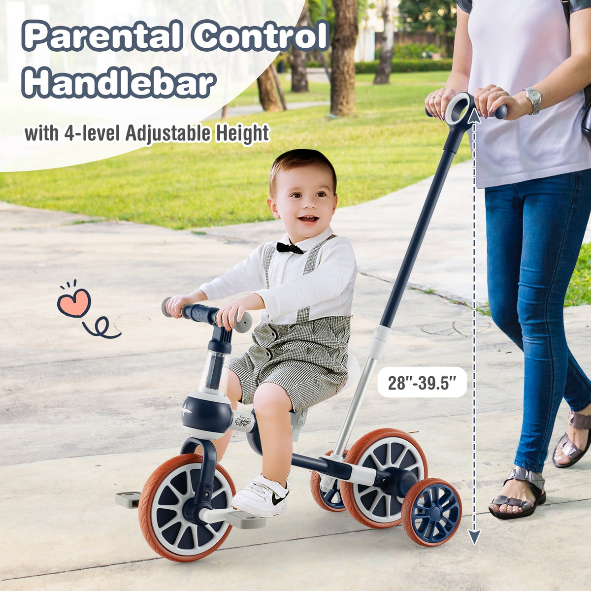 Vélo tricycle pour enfants 4-en-1 avec poignée de poussée parentale et hauteur de siège réglables