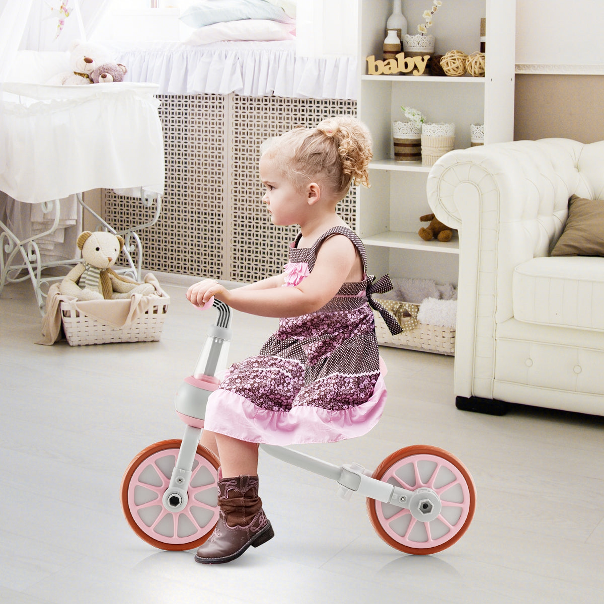 Vélo tricycle pour enfants 4-en-1 avec poignée de poussée parentale et hauteur de siège réglables