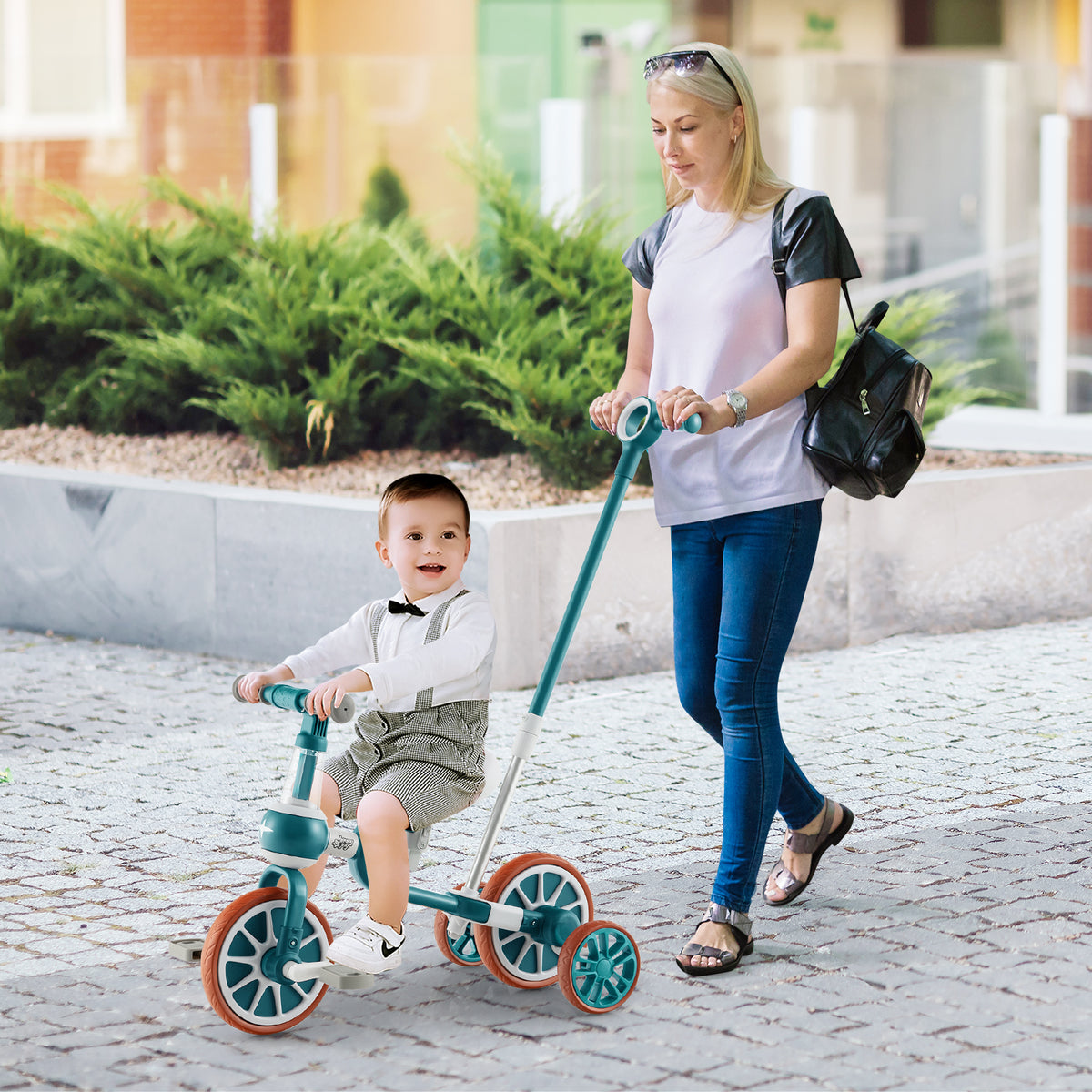 Vélo tricycle pour enfants 4-en-1 avec poignée de poussée parentale et hauteur de siège réglables