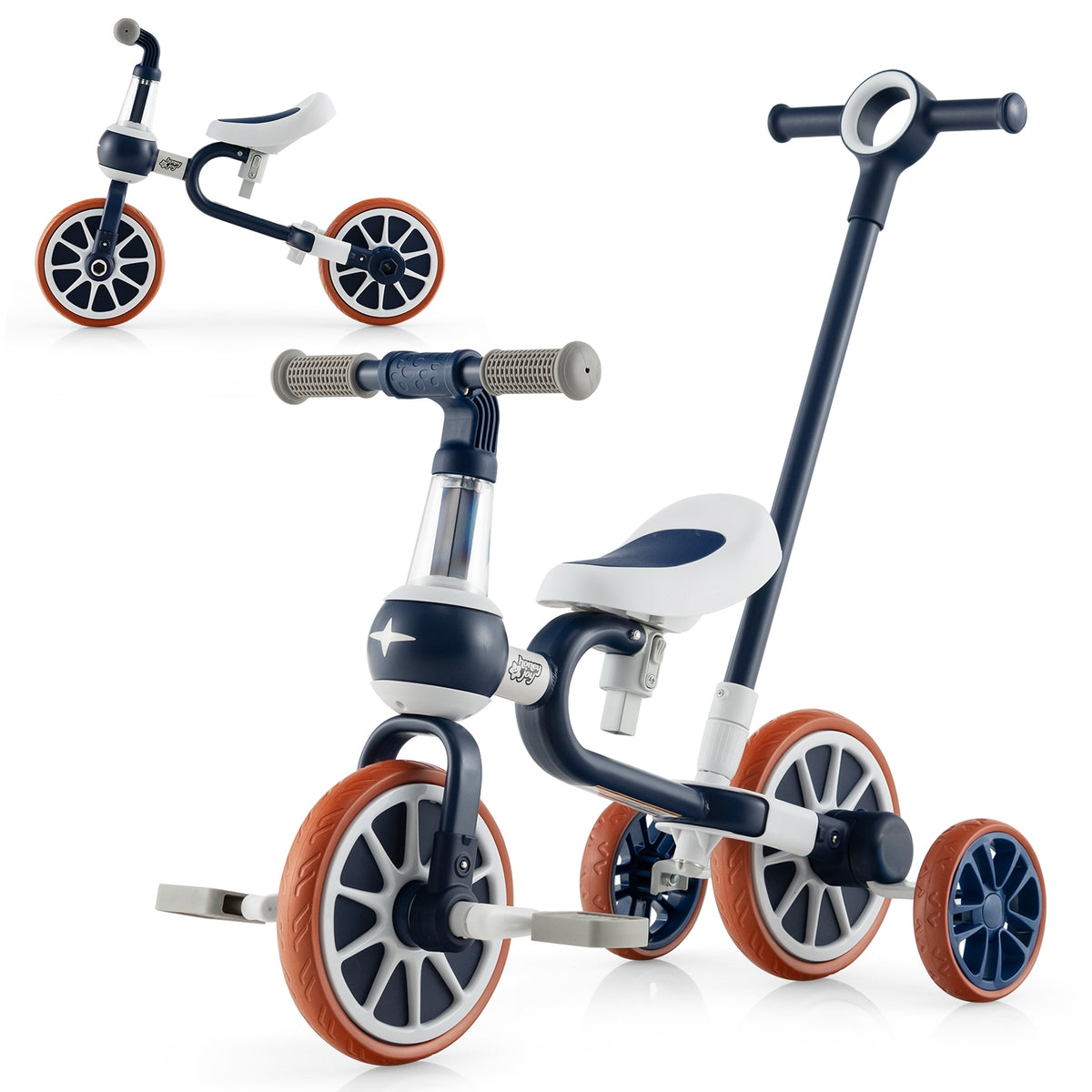 Vélo tricycle pour enfants 4-en-1 avec poignée de poussée parentale et hauteur de siège réglables