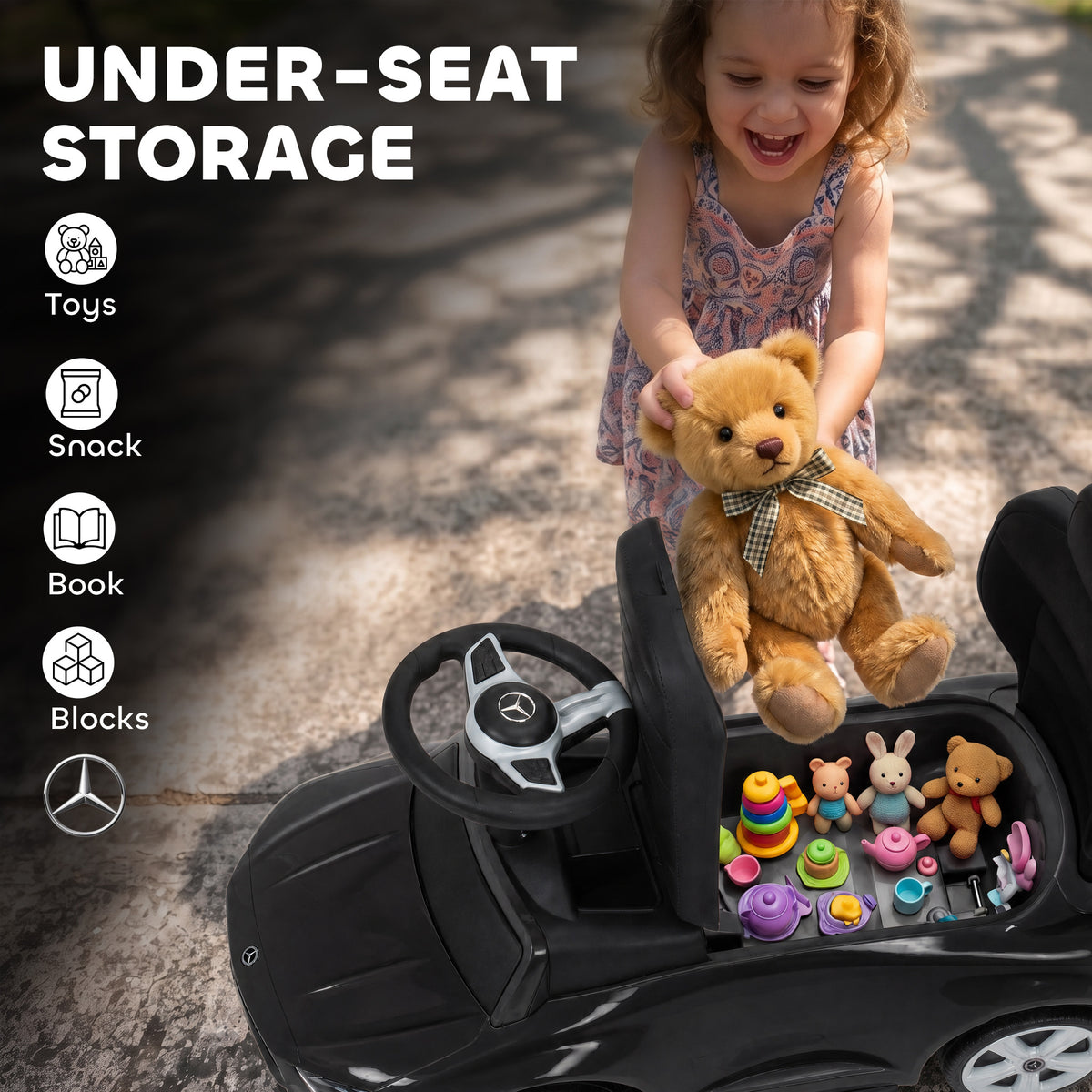 4 in 1 Toddler Push Car Licensed Mercedes-Benz with Push Handle, Canopy, Guardrails, Horn, Music for 18-36 Months-Toys & Games > Baby & Toddler Toys > Riding & Rocking Toys > Push Cars for Toddlers-DECOROLALA
