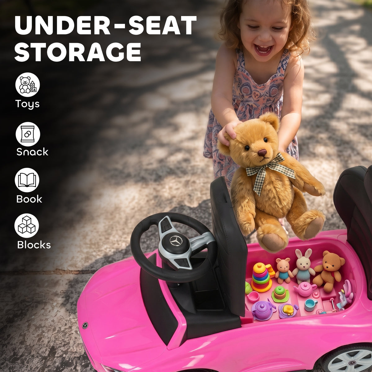 4 in 1 Toddler Push Car Licensed Mercedes-Benz with Push Handle, Canopy, Guardrails, Horn, Music for 18-36 Months-Toys & Games > Baby & Toddler Toys > Riding & Rocking Toys > Push Cars for Toddlers-DECOROLALA