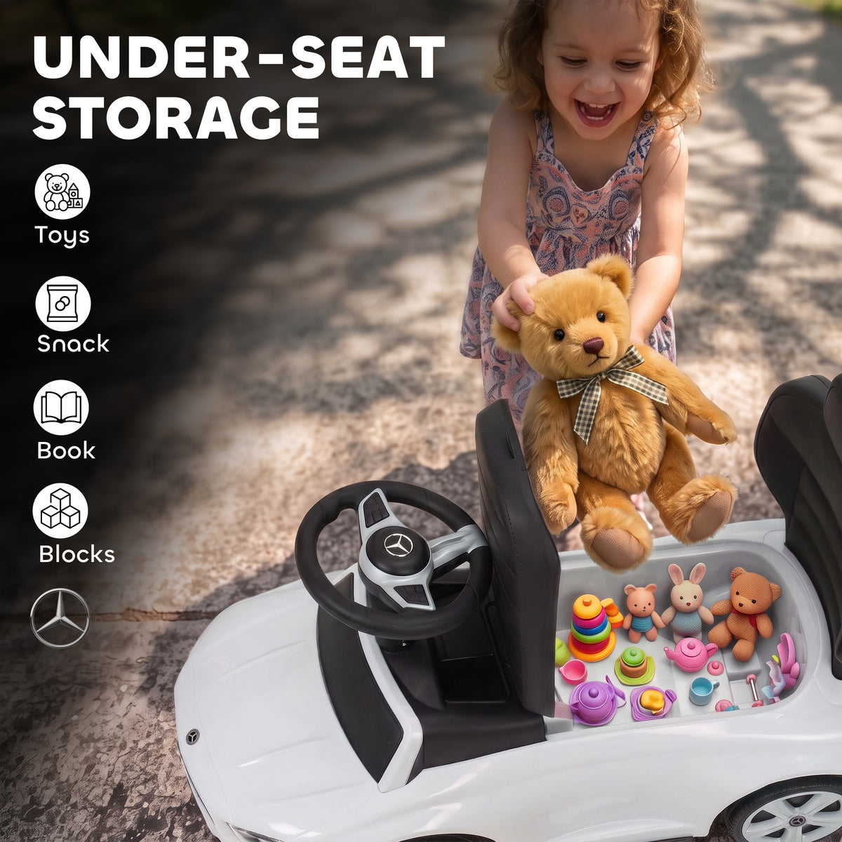 4 in 1 Toddler Push Car Licensed Mercedes-Benz with Push Handle, Canopy, Guardrails, Horn, Music for 18-36 Months-Toys & Games > Baby & Toddler Toys > Riding & Rocking Toys > Push Cars for Toddlers-DECOROLALA