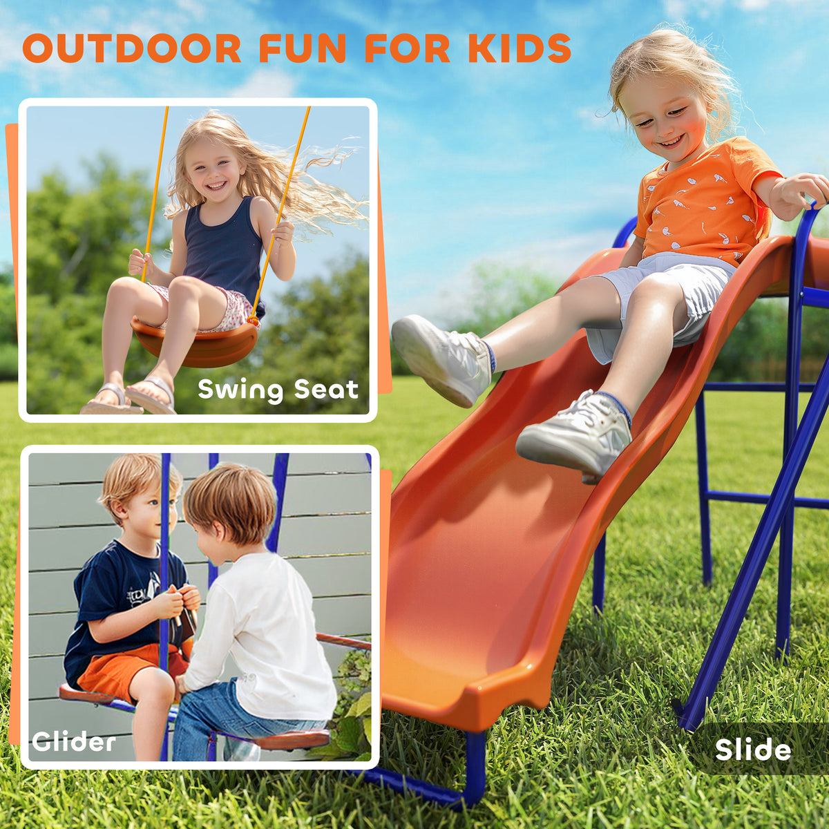 4-in-1 Metal Kids Swing Set with Slide, Glider, and Ladder-Toys & Games > Kids Outdoor Play > Gym Sets & Swings-DECOROLALA