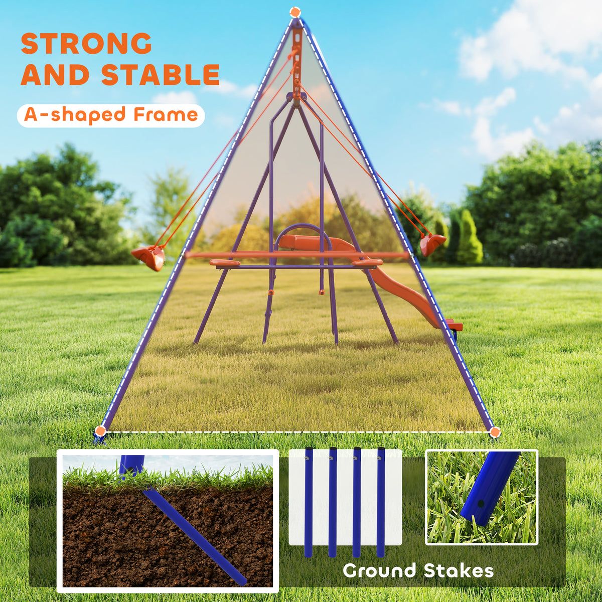 4-in-1 Metal Kids Swing Set with Slide, Glider, and Ladder-Toys & Games > Kids Outdoor Play > Gym Sets & Swings-DECOROLALA