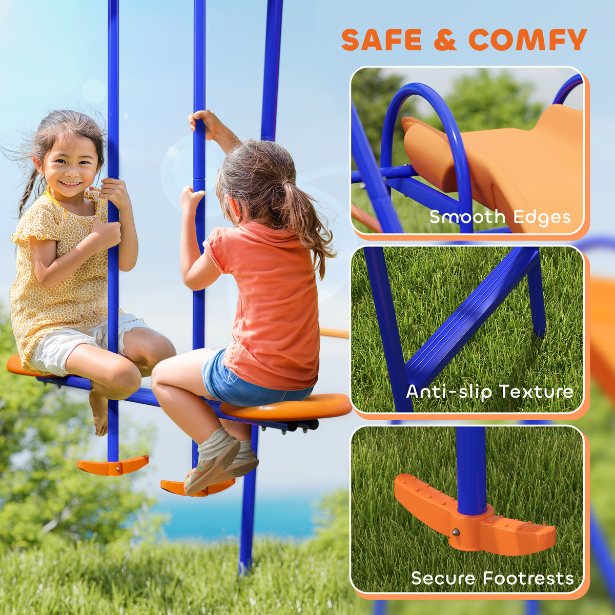 4-in-1 Metal Kids Swing Set with Slide, Glider, and Ladder-Toys & Games > Kids Outdoor Play > Gym Sets & Swings-DECOROLALA