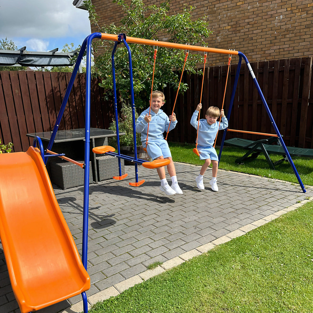 4-in-1 Metal Kids Swing Set with Slide, Glider, and Ladder-Toys & Games > Kids Outdoor Play > Gym Sets & Swings-DECOROLALA