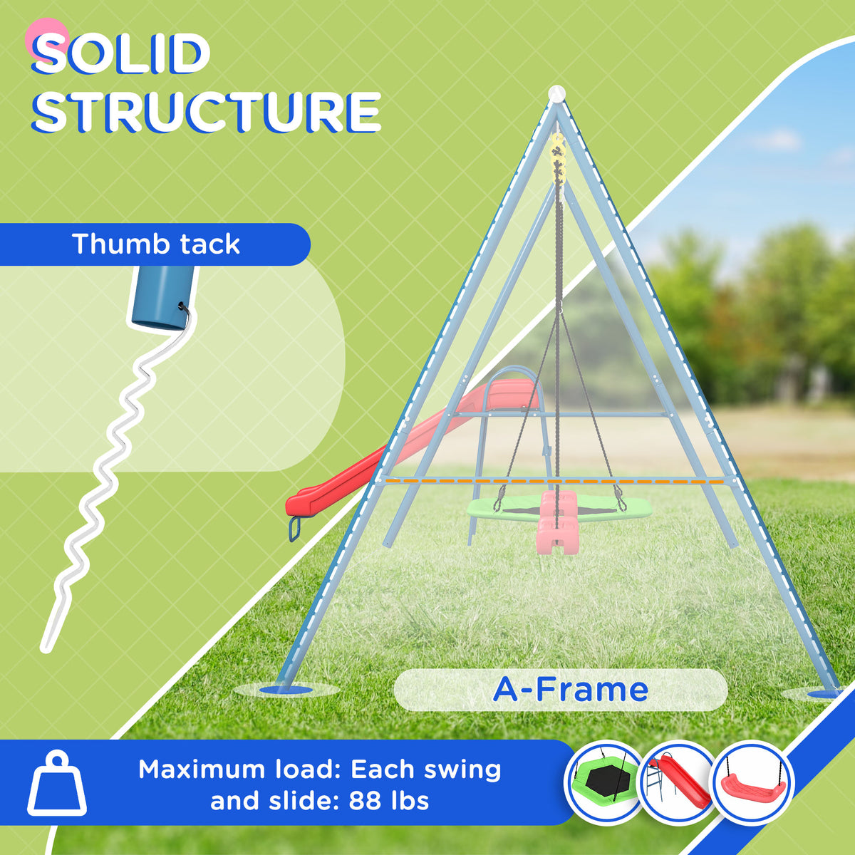Metal Swing Set for Backyard, 4 in 1 Design with 1 Nest Swing, 2 Seats, 1 Slide, Holds Up to 352 lbs. for Ages 3-8-Toys & Games > Kids Outdoor Play > Gym Sets & Swings-DECOROLALA