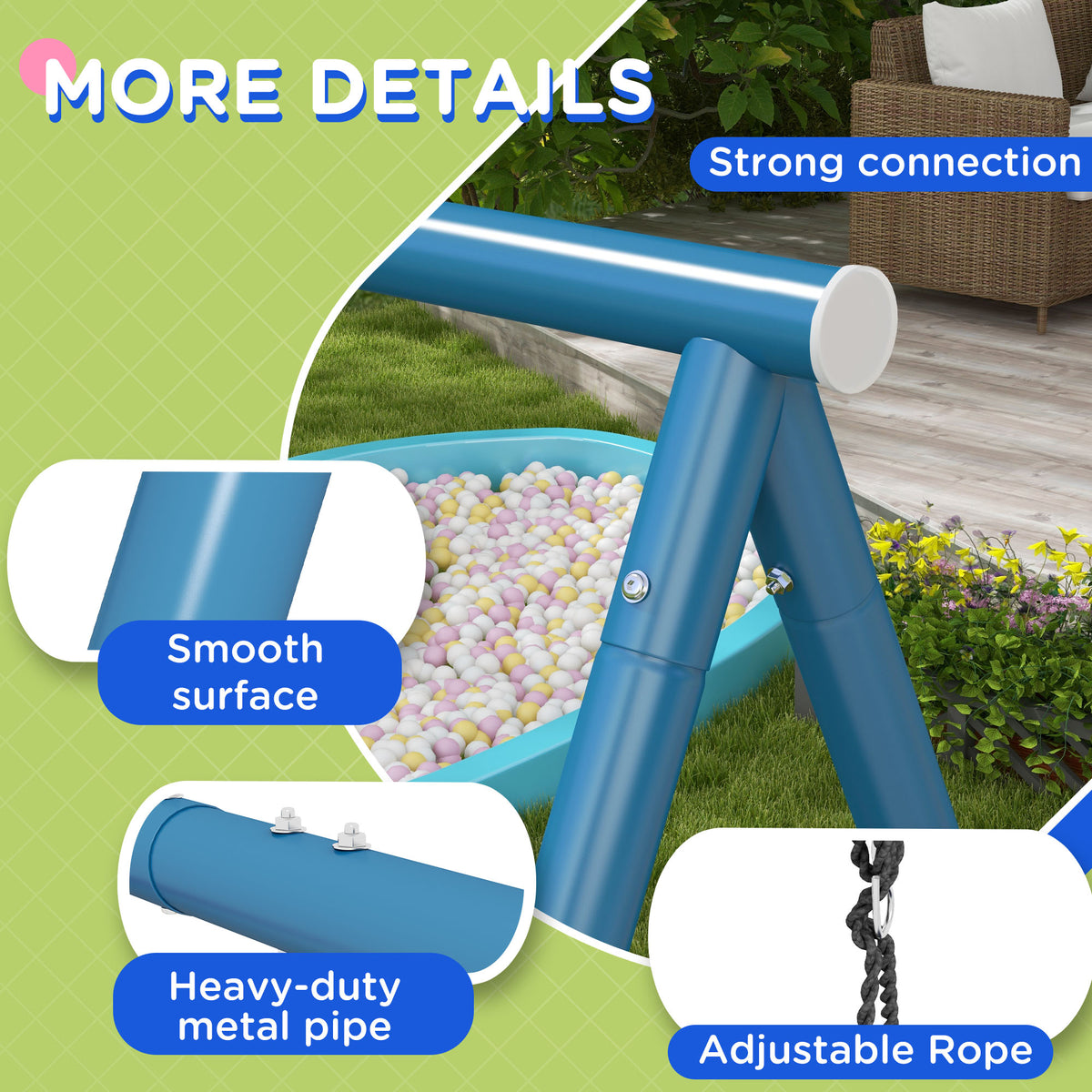Metal Swing Set for Backyard, 4 in 1 Design with 1 Nest Swing, 2 Seats, 1 Slide, Holds Up to 352 lbs. for Ages 3-8-Toys & Games > Kids Outdoor Play > Gym Sets & Swings-DECOROLALA