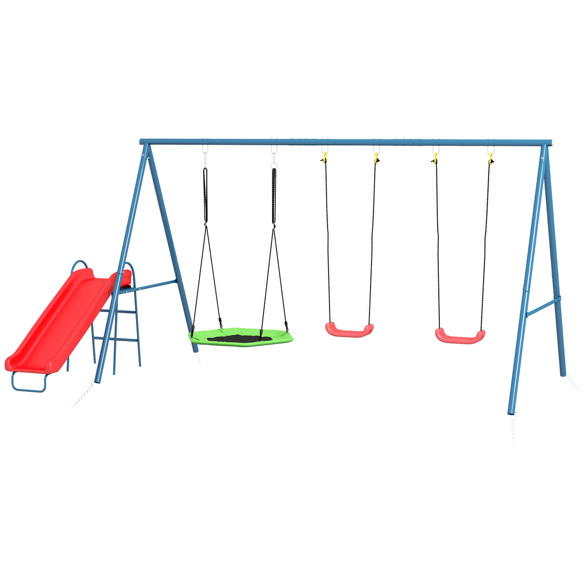 Metal Swing Set for Backyard, 4 in 1 Design with 1 Nest Swing, 2 Seats, 1 Slide, Holds Up to 352 lbs. for Ages 3-8-Toys & Games > Kids Outdoor Play > Gym Sets & Swings-DECOROLALA
