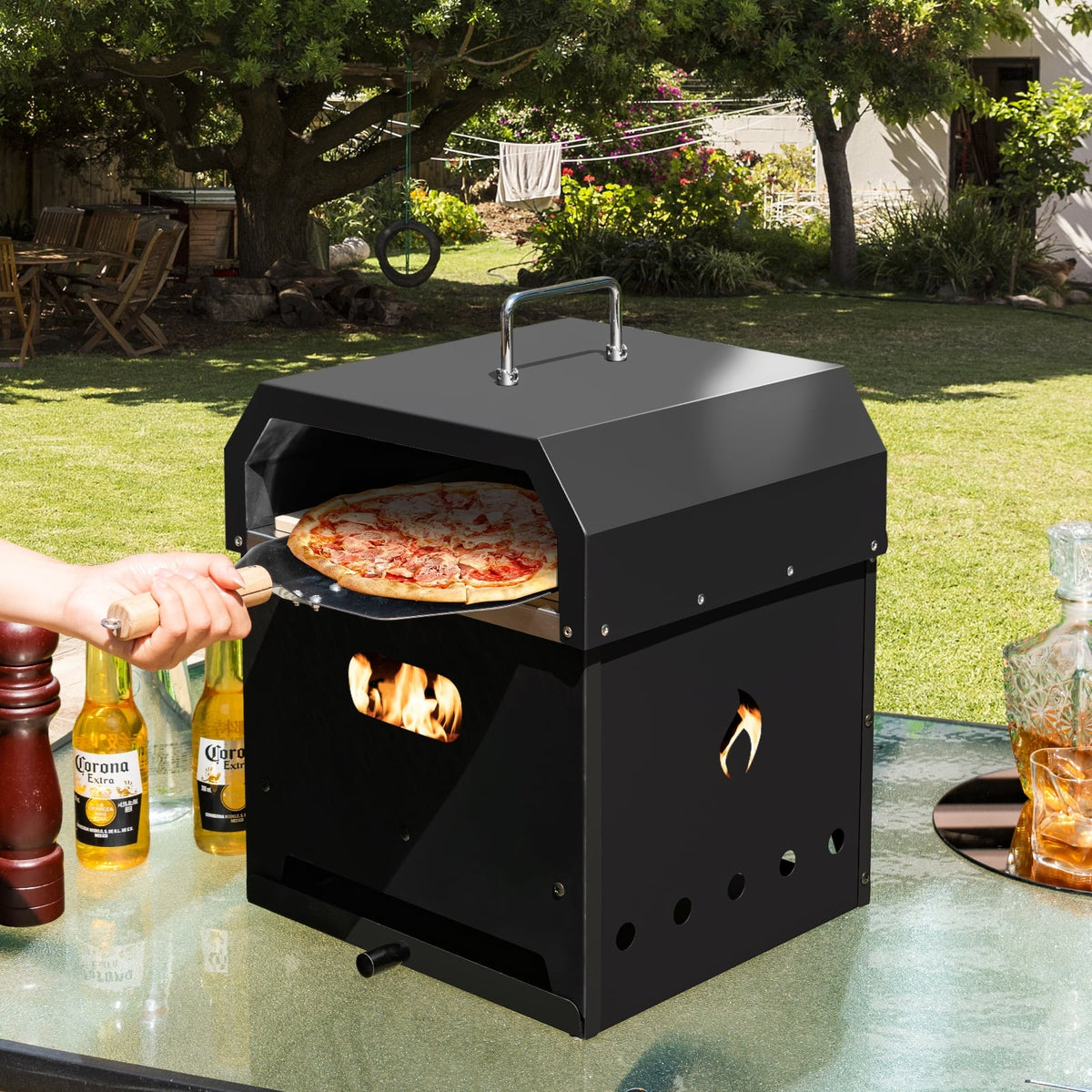 4-in-1 Outdoor Portable Pizza Oven with 12 Inch Pizza Stone-Outdoor Grills-DECOROLALA