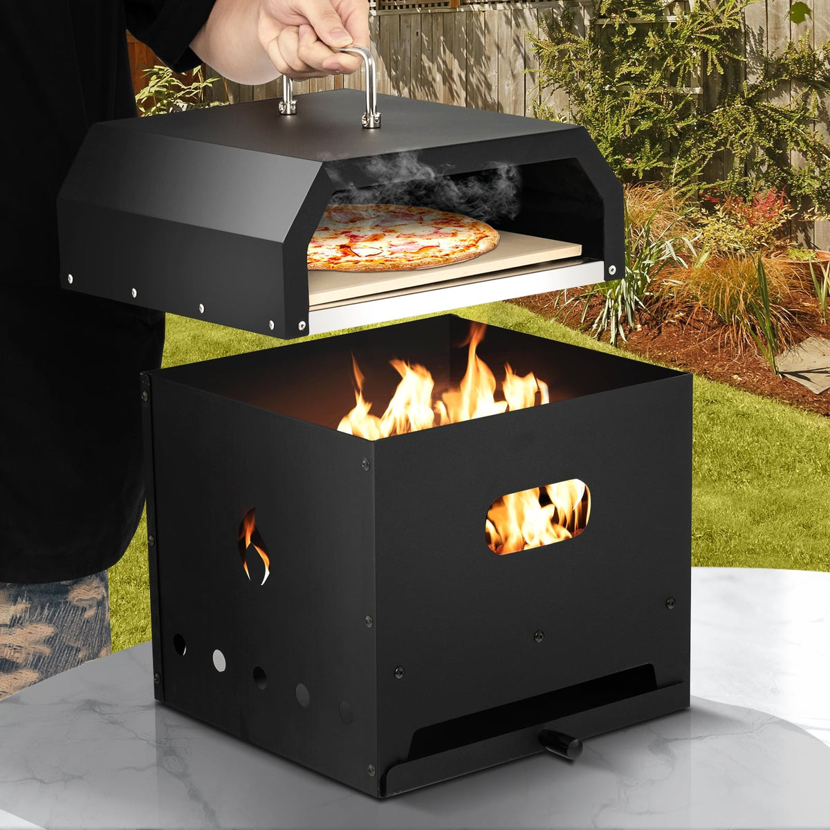 4-in-1 Outdoor Portable Pizza Oven with 12 Inch Pizza Stone-Outdoor Grills-DECOROLALA